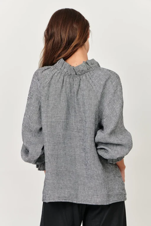 Tulip V-Neck Linen Top - Pepper - OJ27