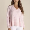 Tyra V Neck Cable Sweater - Pale Pink - TT25