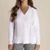Tyra V Neck Cable Sweater - White - TT25