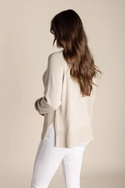 Tyra V Neck Cable Sweater - Stone - TT25
