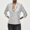 Uma Foiled Cowl Neck Top - Silver - JR19