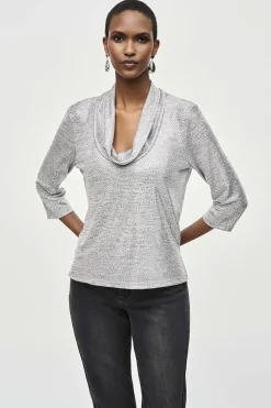 Uma Foiled Cowl Neck Top - Silver - JR19