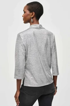 Uma Foiled Cowl Neck Top - Silver - JR19