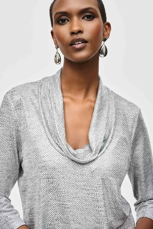 Uma Foiled Cowl Neck Top - Silver - JR19