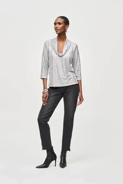 Uma Foiled Cowl Neck Top - Silver - JR19