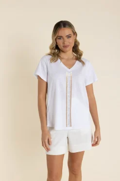 Vertical Stripe Sequin Tee - White - TT61