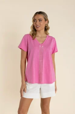 Vertical Stripe Sequin Tee - French Pink - TT61