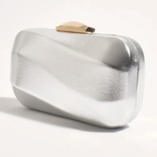 Wavy Structured Metallic Clutch - Silver - AD12