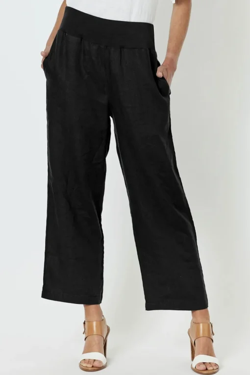 Wide Leg Linen Pant - Black - GS1